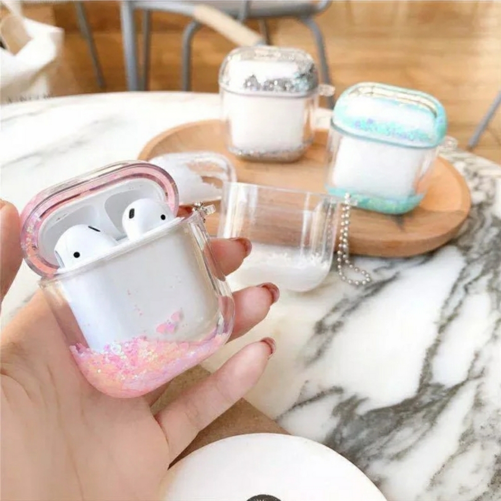 Air Pods Protective Case Pink Glitter Quicksand